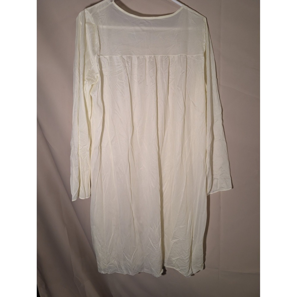 Vintage Ivory Long Sleeve‎ Nightgown Lace Embroidered Floral Trim Sheer Nylon - Picture 4 of 4